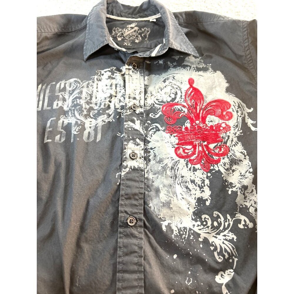 Guess Mens Graphic Shirt Button -Up Western Black Long Sleeves Size XL/TG - Picture 5 of 6